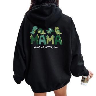 Mama Saurus Mom Dinosaur Three Rex Birthday Boy Girl Family Women Oversized Hoodie Back Print - Thegiftio UK