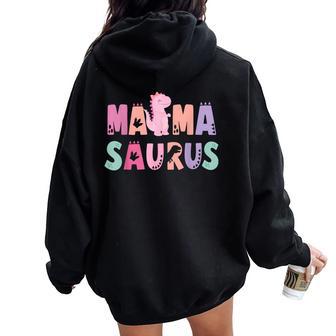 Mama Saurus Mom Dinosaur Three Rex Birthday Boy Girl Women Oversized Hoodie Back Print - Thegiftio UK