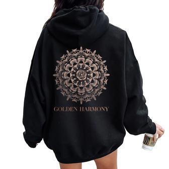 Mandalas Floraux Harmonie Dorée Motif Fougère Or Rose Sweat à capuche oversize pour femme avec imprimé dans le dos - Cadeauxyz