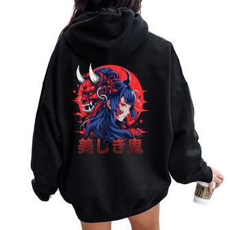 Masque Oni Japonais Belle Demon Girltyle Anime Sweat à capuche oversize pour femme avec imprimé dans le dos - Cadeauxyz