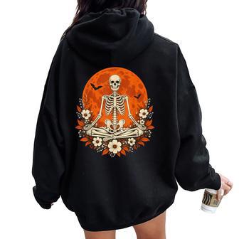 Meditating Skeleton Halloween Yoga Floral Full Moon Women Oversized Hoodie Back Print | Seseable UK