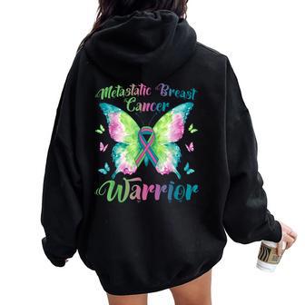 Metastatic Breast Cancer Green Teal Pink Ribbon Butterfly Women Oversized Hoodie Back Print - Thegiftio UK