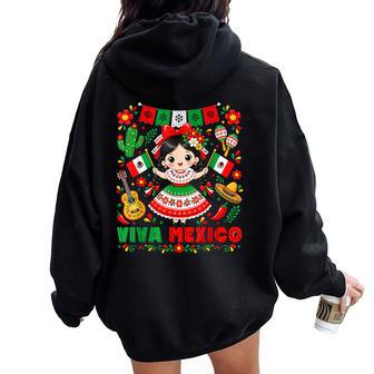 Mexican Girl Flag Independence Day Girl Kids Viva Mexico Women Oversized Hoodie Back Print - Thegiftio UK