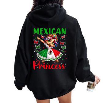 Mexican Princess Mexico Flag Mexicana Cute Dabbing Girl Kids Women Oversized Hoodie Back Print - Thegiftio UK