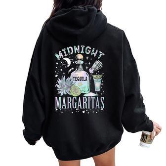 Midnight Margaritas Tequila Bottle Lime Succulent Women Oversized Hoodie Back Print - Thegiftio UK