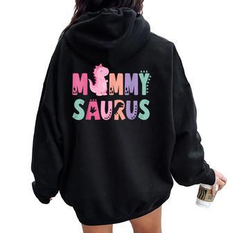 Mommy Saurus Mom Dinosaur Three Rex Birthday Boy Girl Women Oversized Hoodie Back Print - Thegiftio UK