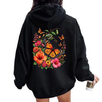 Monarch Butterfly Metamorphosis Caterpillar Floral Nature Women Oversized Hoodie Back Print | Seseable UK