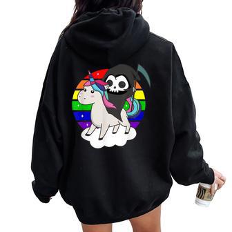 Mort D'équitation Licorne Drôles Licornes Rainbow Grim Sweat à capuche oversize pour femme avec imprimé dans le dos - Cadeauxyz