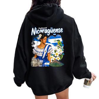 Nicaragua Hispanic Heritage Idea For Girls Nicaraguan Flag Women Oversized Hoodie Back Print - Thegiftio UK