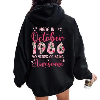 Octobre 1986 Cool Cadeau Anniversaire 40 Ans Pour S Sweat à capuche oversize pour femme avec imprimé dans le dos - Cadeauxyz