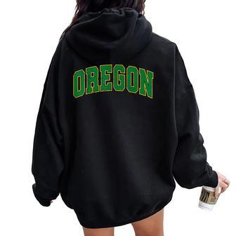 Oregon Or Vintage Sports Green Yellow Kids Women Oversized Hoodie Back Print - Thegiftio UK