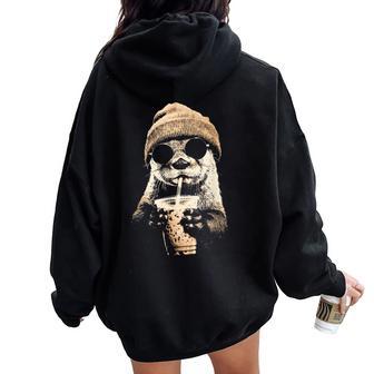 Otter Beanie And Iced Coffee Women Oversized Hoodie Back Print - Thegiftio UK