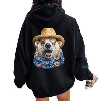 Ours Polaire Mignon Avec Lunettes Deoleil Et Chapeau De Paille Animal Été Sweat à capuche oversize pour femme avec imprimé dans le dos - Cadeauxyz