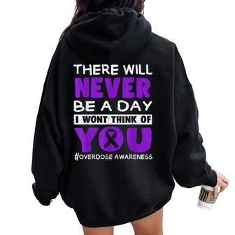 Overdose Awareness Month Ribbon Purple Support Women Women Oversized Hoodie Back Print - Thegiftio UK