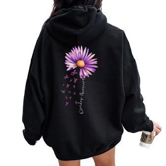 Overdose Awareness Month Sunflower Purple Ribbon Womens Women Oversized Hoodie Back Print - Thegiftio UK