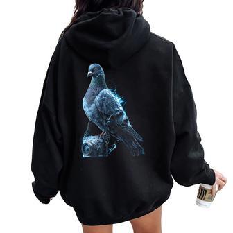 Palomaostiene Cámara Pájaro Motivo Animal Dibujo Ilustración Paloma Women Oversized Hoodie Back Print - Regaloses