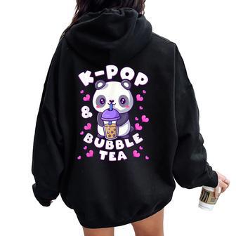 Panda K-Pop & Bubble Tea Musique Coréenne Mignon Et Sweat à capuche oversize pour femme avec imprimé dans le dos - Cadeauxyz