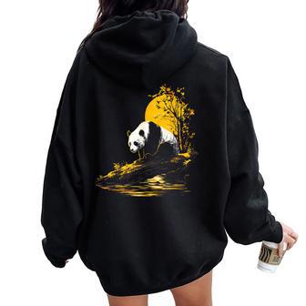 Panda Nature Forêt Animal Illustration Graphique Panda Sweat à capuche oversize pour femme avec imprimé dans le dos - Cadeauxyz