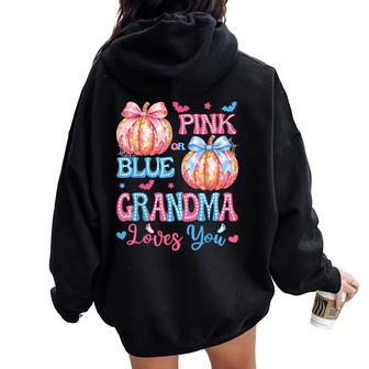 Pink Or Blue Grandma Loves You Pumpkin Disco Gender Reveal Women Oversized Hoodie Back Print - Thegiftio UK