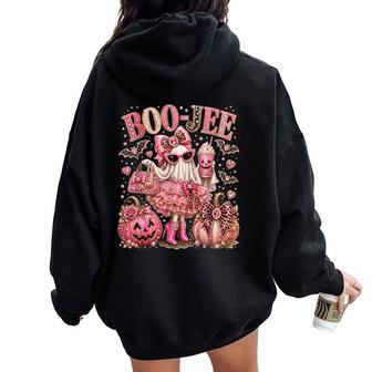 Pink Boo-Jee Leopard Bow Halloween Girls Boo Jee Ghost Women Oversized Hoodie Back Print - Thegiftio UK