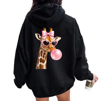 Pink Coquette Bow Giraffe Wearing Sunglasses Wildlife Animal Women Oversized Hoodie Back Print - Thegiftio UK