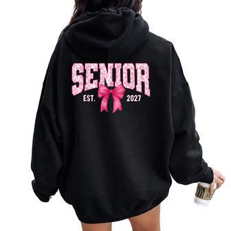 Pink Floral Senior Est 2027 Coquette Bow Class Of 2027 Women Oversized Hoodie Back Print - Thegiftio UK
