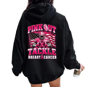 Pink Out Tackle Breast Cancer Football Player Kid Women Oversized Hoodie Back Print - Thegiftio UK