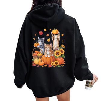 Playful Autumn Cats For Cat Lovers Happy Fall Vibes Women Oversized Hoodie Back Print - Thegiftio UK