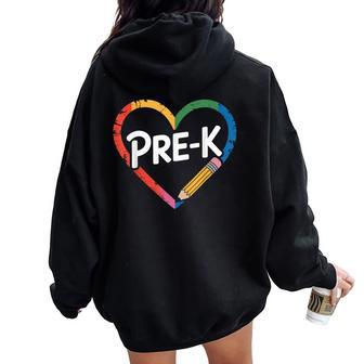 Pre-K Heart Pre-K Teacher Women Oversized Hoodie Back Print - Thegiftio UK