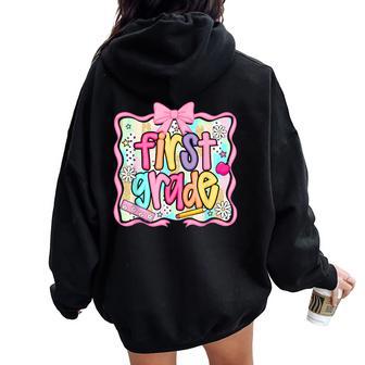Preppy First Grade Back To School 1St Grade Teacher Girl Kid Women Oversized Hoodie Back Print - Thegiftio UK