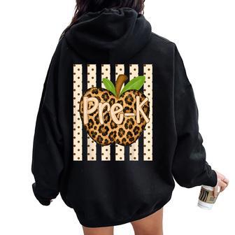 Preppy Leopard Apple Pre-K Back To School Girl Kids Women Oversized Hoodie Back Print - Thegiftio UK