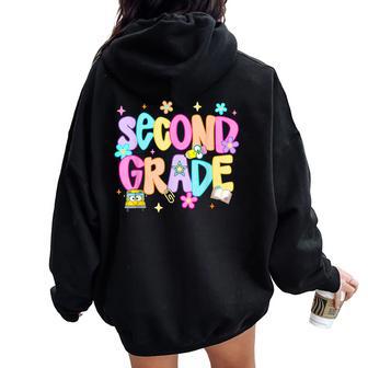 Preppy Second Grade First Day Of School Girls Kids 2Nd Grade Women Oversized Hoodie Back Print - Thegiftio UK