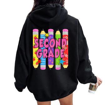 Preppy Second Grade Teacher 2Nd Grade Back To School Girls Women Oversized Hoodie Back Print - Thegiftio UK