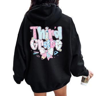 Preppy Third Grade Back To School Coquette Bow Teacher Kids Women Oversized Hoodie Back Print - Thegiftio UK