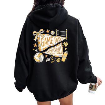 Preppy Volleyball Game Day Girls Volleyball Mom Cheer Gold Women Oversized Hoodie Back Print - Thegiftio UK