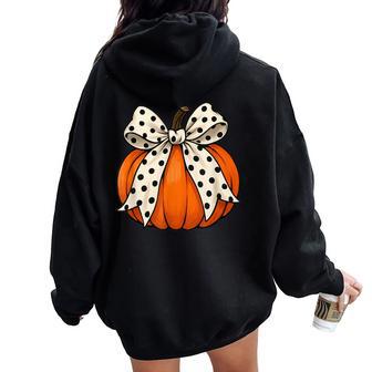 Pumpkin Polka Dot Bow Fall Coquette Women Oversized Hoodie Back Print - Thegiftio UK