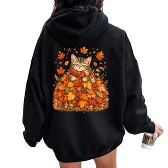 Pumpkin Season Autumn Kitten Lover Cute Fall Cat Women Oversized Hoodie Back Print - Thegiftio UK