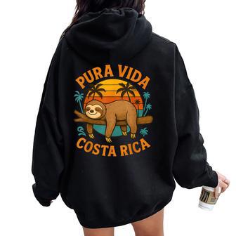 Pura Vida Costa Rica Sloth Sunset Palms Women Oversized Hoodie Back Print - Thegiftio UK