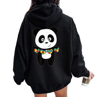 Puzzle Mois Deensibilisation À L'autisme Cœur Panda Sweat à capuche oversize pour femme avec imprimé dans le dos - Cadeauxyz