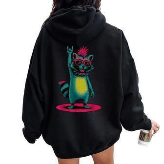 Raccoon Punk Rock And Roll Kids Raccoon Women Oversized Hoodie Back Print - Thegiftio UK