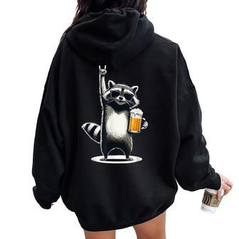 Raccoon Rock On Beer Bar Pub Crawl Bebiendo Cerveza Divertida Women Oversized Hoodie Back Print - Regaloses