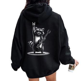 Raccoon Rock Music Band Guitare Homme Enfants Drôle Raton Laveur Sweat à capuche oversize pour femme avec imprimé dans le dos - Cadeauxyz