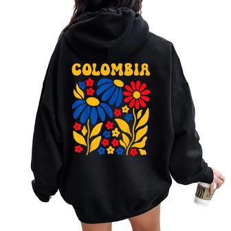 Retro Boho Floral Colombia Flag Colombian Pride Kids Women Oversized Hoodie Back Print - Thegiftio UK