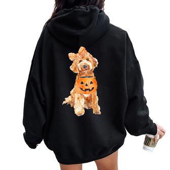 Retro Goldendoodle Pumpkin Jack O Lantern Halloween Dog Mom Women Oversized Hoodie Back Print - Thegiftio UK