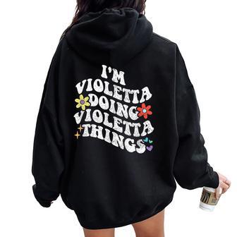 Retro Groovy Imioletta Fareioletta Cose Divertente Felpa con cappuccio oversize da donna con stampa posteriore - Novitaregali
