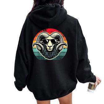 Retro Ram In Sunglasses Kids Novelty Ram Women Oversized Hoodie Back Print - Thegiftio UK