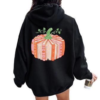 Retro Vintage Fall Book Pumpkin Witch Bookworms Librarians Women Oversized Hoodie Back Print - Thegiftio UK