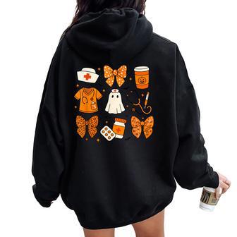 Rn Cna Icu Scrub Nurse Boo Coquette Halloween Costume Women Oversized Hoodie Back Print - Thegiftio UK