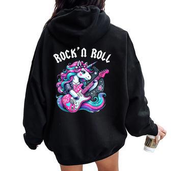 Rock'n Roll Unicorn Rockstar Unicorn Punk Goth Band Girls Women Oversized Hoodie Back Print - Thegiftio UK