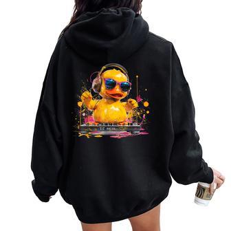 Rubber Duck Turntable Dj Music Dj Rubber Duckie Watercolor Women Oversized Hoodie Back Print - Thegiftio UK